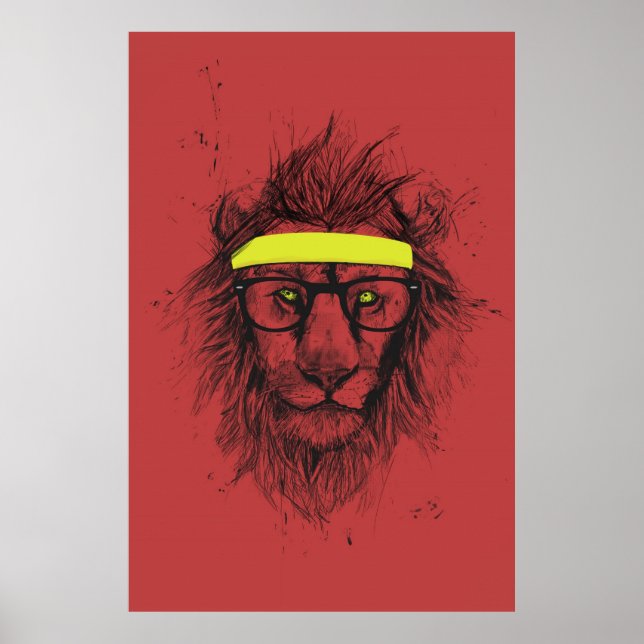 Poster hipster de leão (vermelho) (Frente)
