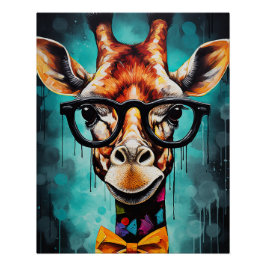 Pôster Hipster Engraçado Girafa Zoo Animais Selvagem Urba