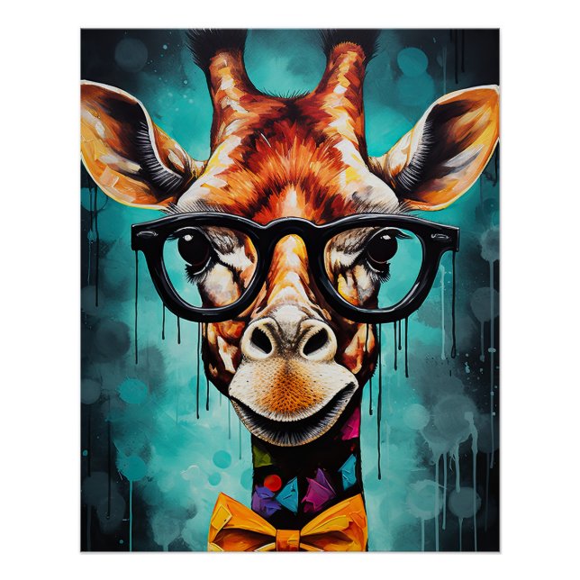 Pôster Hipster Engraçado Girafa Zoo Animais Selvagem Urba (Frente)