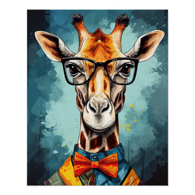Pôster Hipster Engraçado Girafa Zoo Animais Selvagem Urba (Frente)