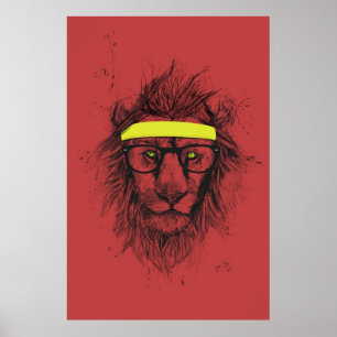 Poster hipster lion (red)