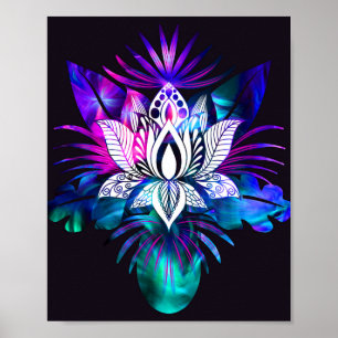 Poster Hipster Retro-Tech Teto Roxo De Flor De Lotus Com 