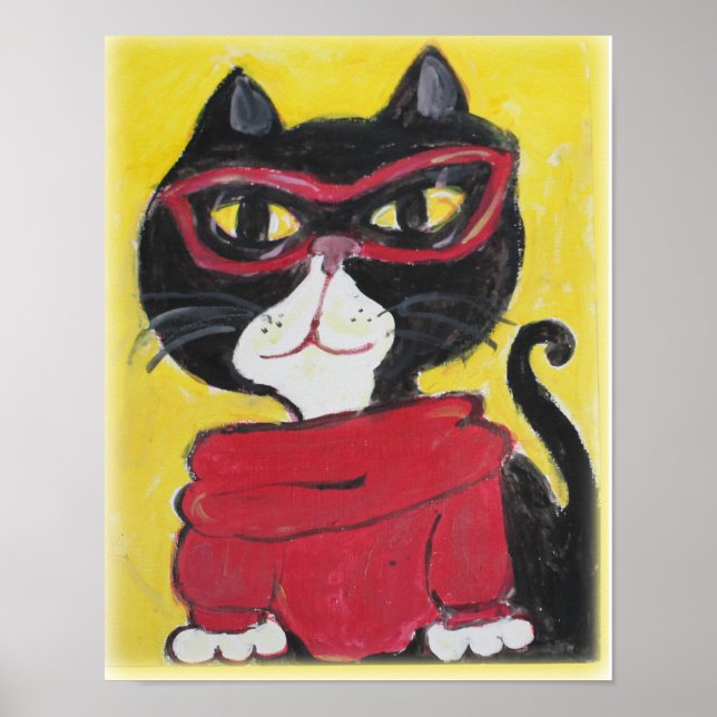 Pôster Hipster Turtleneck Cat Folk Art Estilo Legal (Frente)
