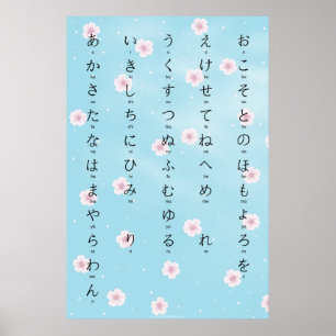 Poster Hiragana With Romaji Japanese Sakura Blossoms