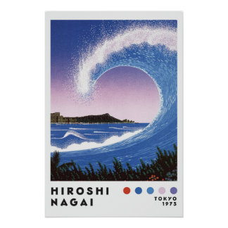 Pôster Hiroshi Nagai Inspired Ocean Wave Retro Art Print