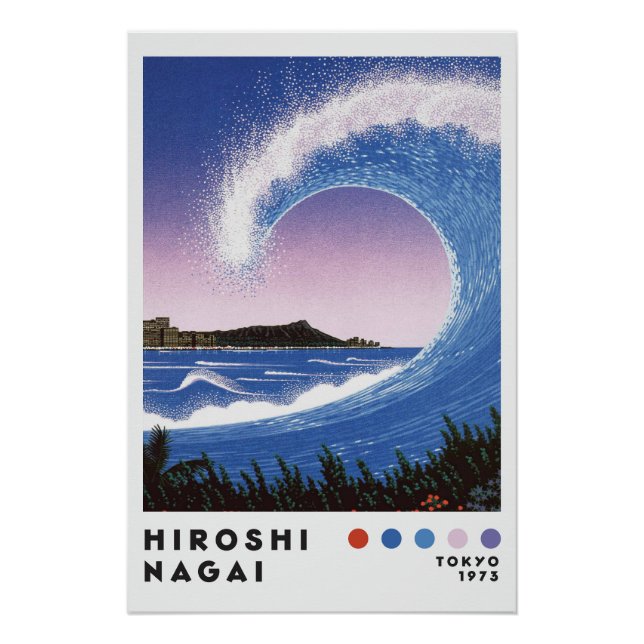 Pôster Hiroshi Nagai Inspired Ocean Wave Retro Art Print (Frente)