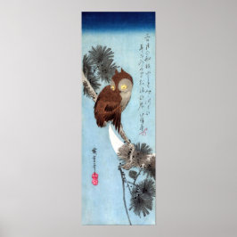 Poster Hiroshige - Coruja, Pinho e Lua Crescente