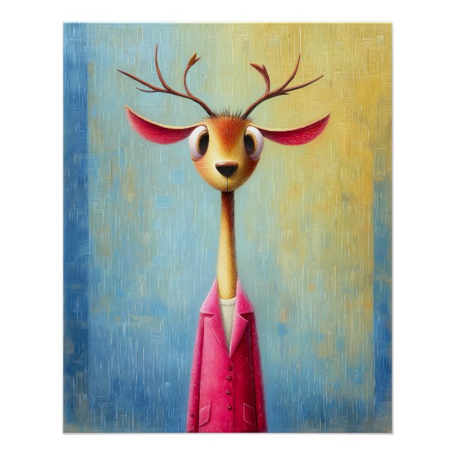 Pôster Hirsch Portrait - pinker Mantel - Cartoon Comic  (Frente)