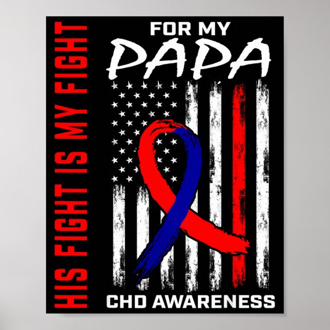 Poster His Fight Papa Chd Awareness American Flag Graphic (Frente)