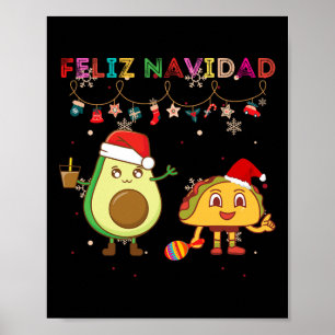 Poster Hispânico Feliz Natal Abacate Tacos Mexicano Chris
