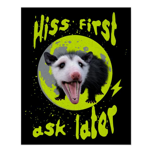 Pôster Hiss first, ask later Funny Opossum Hissing (Frente)