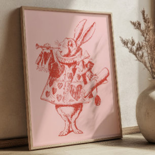 Poster História do Coelho Vermelho e Rosa Ilustração Vint
