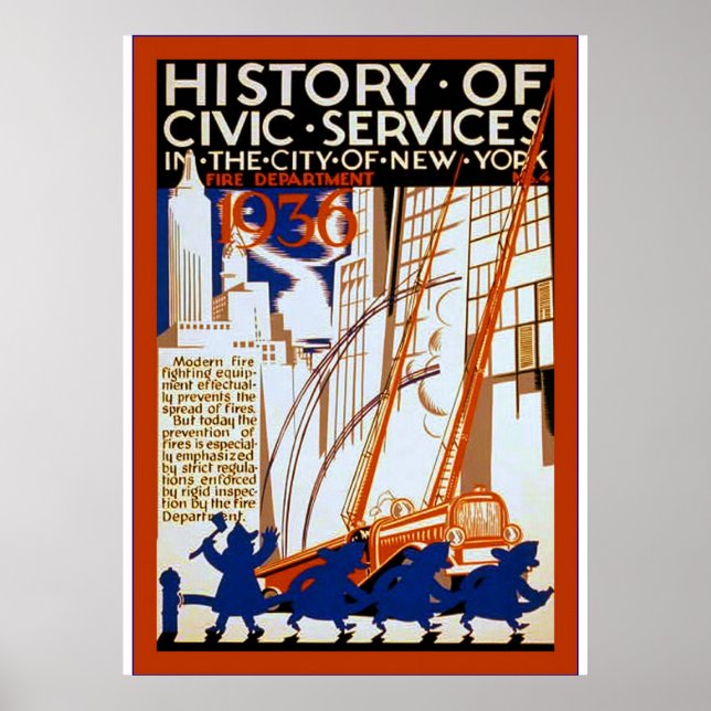 Poster História dos Serviços Civis ~ NY~ Incêndio ~ 4 ~ V (Frente)