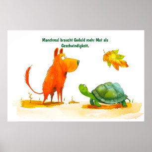 Poster História em Quadrinhos Aquarela Cachorro e Tartaru