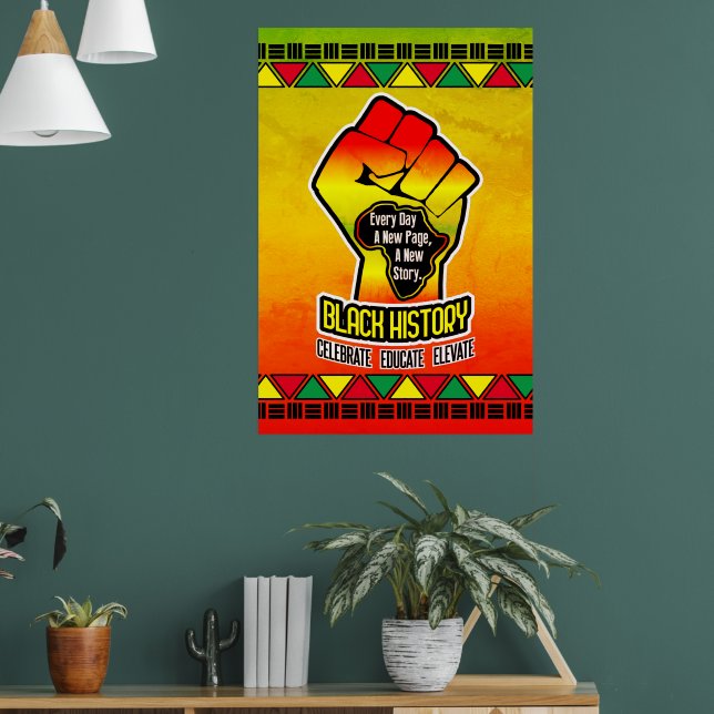 Poster História Negra com África Mapa e Punho no Grunge (Sala de Estar 1)