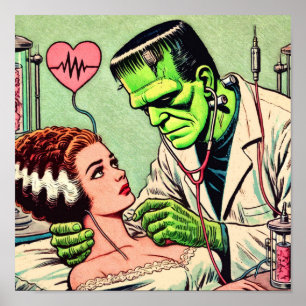 Poster Histórias em quadrinhos de Amor Monstro Retro