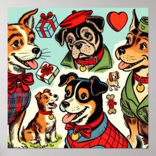 Poster Histórias em quadrinhos De Cães Retro Cuta