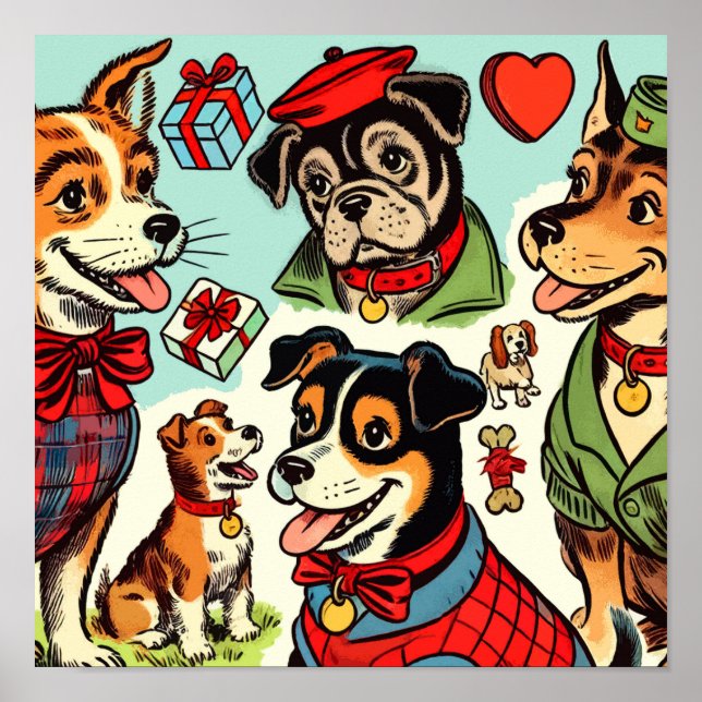 Poster Histórias em quadrinhos De Cães Retro Cuta (Frente)