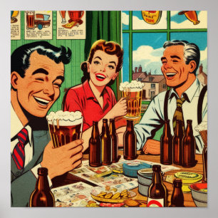 Poster Histórias em quadrinhos de cerveja do Bar retrorre