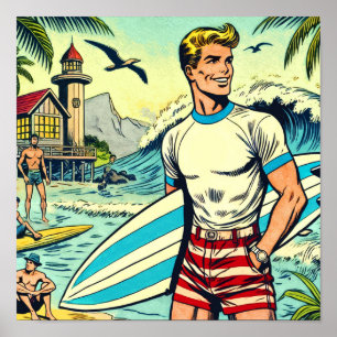 Poster Histórias em quadrinhos do Surf Retro Beach