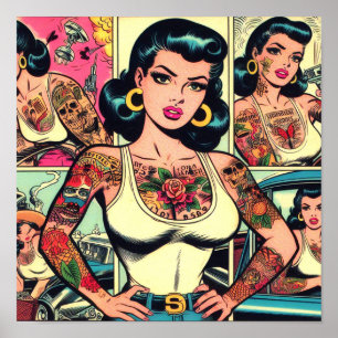 Poster Histórias em quadrinhos Pin-up Tatuadas Retroativa