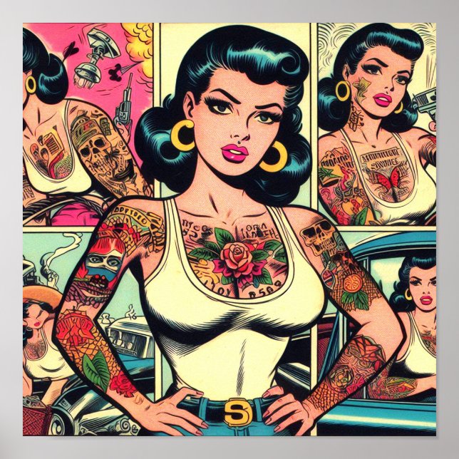 Poster Histórias em quadrinhos Pin-up Tatuadas Retroativa (Frente)