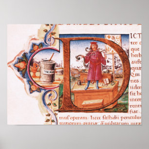 Poster Historiated rubrica "D" que descreve um apothecary