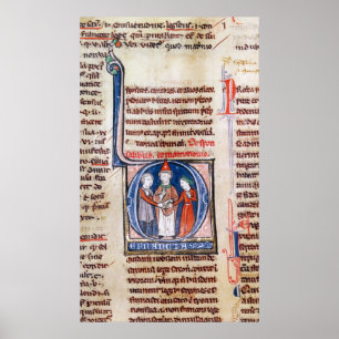 Pôster Historiated rubrica "D" que descreve um casamento