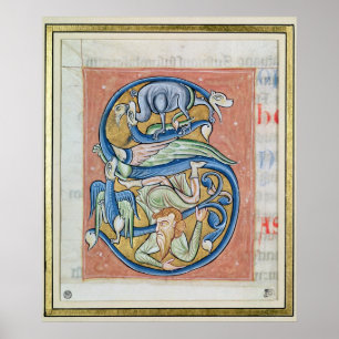 Poster Historiated rubrica "S" que descreve uma acrobata