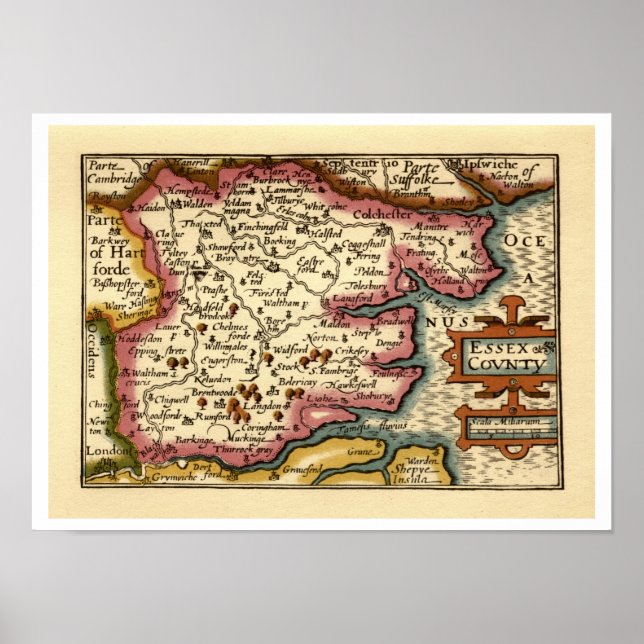 Pôster Historic Essex County Map, England (Frente)