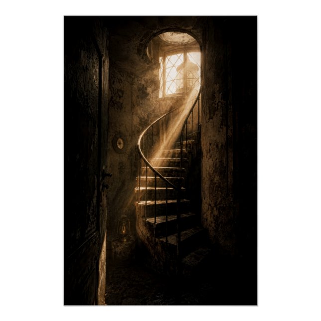 Pôster Historic Lighthouse Winding Stairs Sunbeam Print (Frente)
