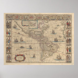 Poster Historic Map of America (North & South America) 