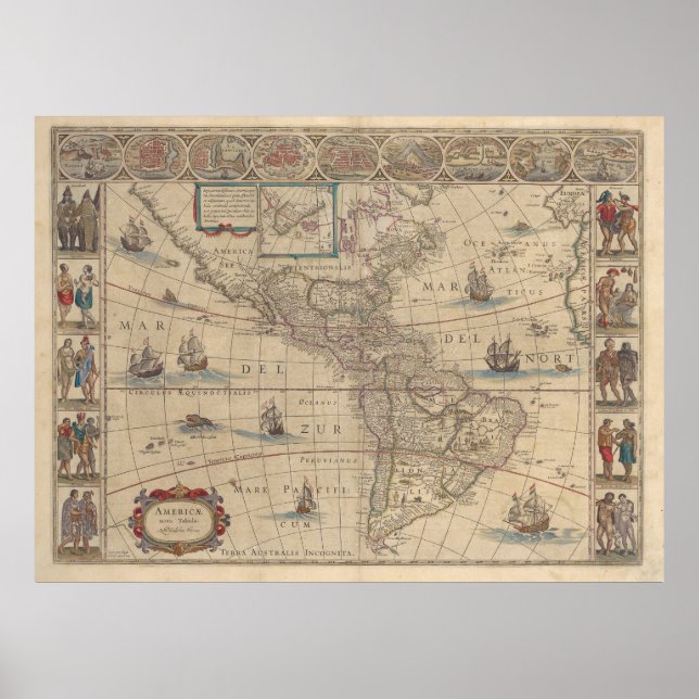 Poster Historic Map of America (North & South America)  (Frente)