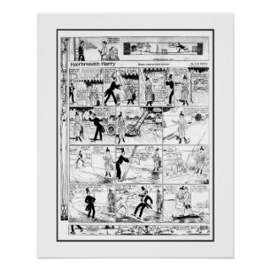 Pôster Histórica Vintage Hairbreadth Harry Cartoon 1918