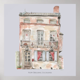 Poster Historical Building New Orleans Watercolor