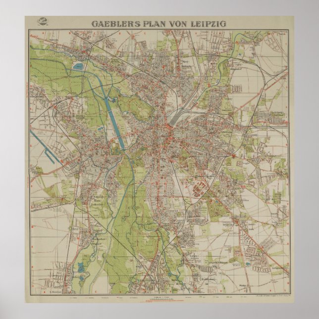 Poster Historical Map of Leipzig by Gaebler 1940 Edition (Frente)