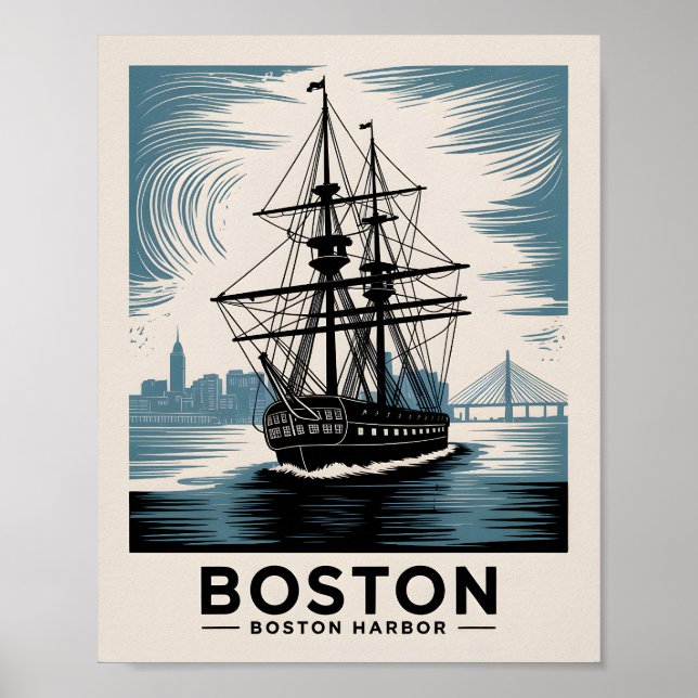 Poster Histórico Porto de Boston Massachusetts Navio Anti (Frente)