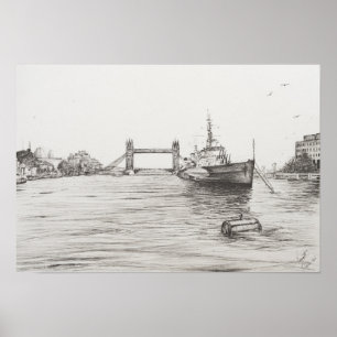 Pôster HMS Belfast no rio Tames London.2006