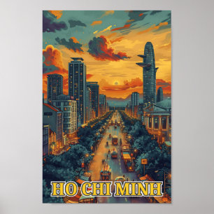 Poster Ho Chi Minh Cidade Vietnã Ilustração de Arte Vinta