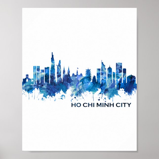 Poster Ho Chi Minh Cidade Vietnam Skyline Blue (Frente)