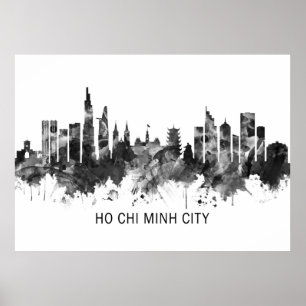 Poster Ho Chi Minh City Vietnam Skyline BW