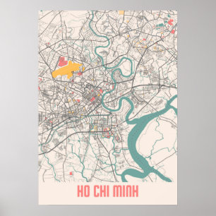 Poster Ho Chi Minh - Mapa da Cidade do Chalk no Vietnã