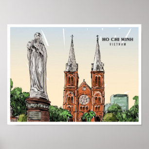 Poster Ho Chi Minh Vietnam Sketch Art Viagens vintage