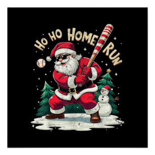 Pôster Ho Ho Home Run Natal Antigo Papai Noel Jogando Bei
