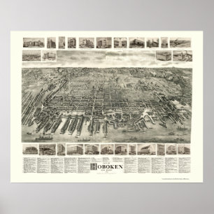 Poster Hoboken, mapa panorâmico de NJ - 1904