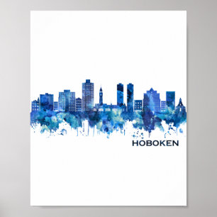 Poster Hoboken New Jersey Skyline Blue