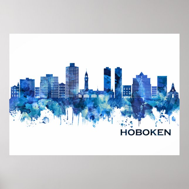 Poster Hoboken New Jersey Skyline Blue (Frente)
