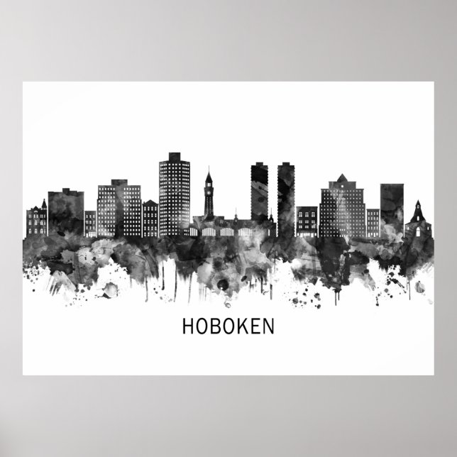 Poster Hoboken New Jersey Skyline BW (Frente)