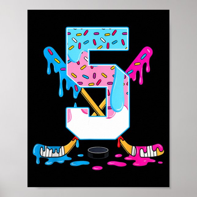 Poster Hockey 5 Years Old Ice Cream Drip 5th Birthday Kid (Frente)