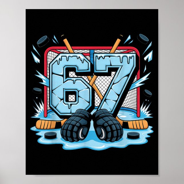Poster Hockey 67 Drip Ice Rink Gloves Meme Six Seven Srts (Frente)